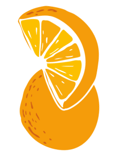 Cartoon fruit imagery of an orange