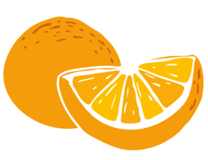 Cartoon fruit imagery of an orange