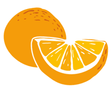 Cartoon fruit imagery of an orange