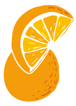 Cartoon fruit imagery of an orange