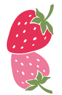 Vertical cartoon fruit imagery of strawberries