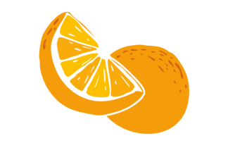 Cartoon fruit imagery of an orange