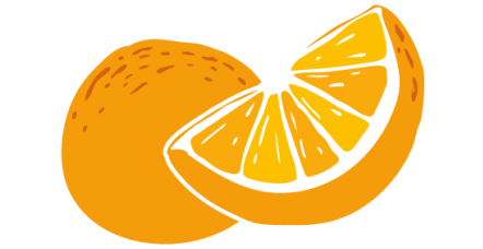 Cartoon fruit imagery of an orange