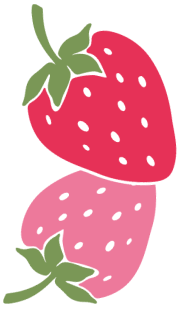 Vertical cartoon fruit imagery of strawberries