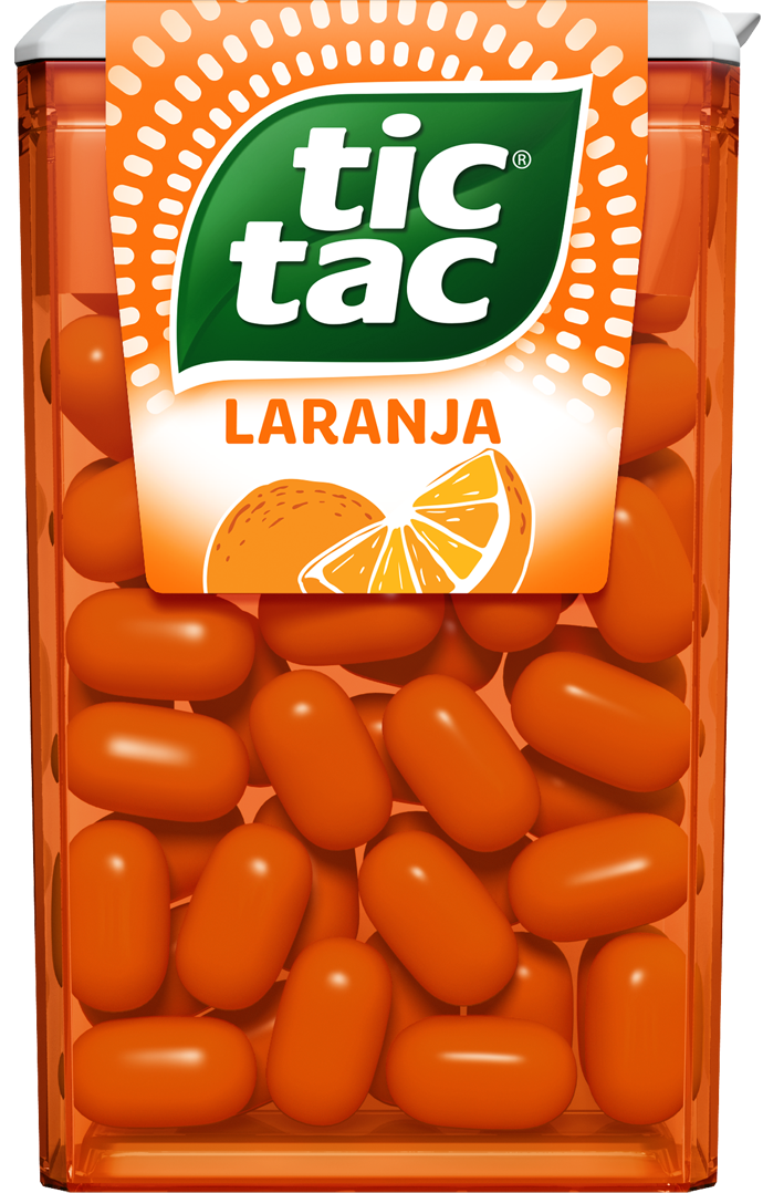 Caixinha de TIC TAC® Laranja com 14,5 gramas com a caixinha na cor laranja e o iconico design da marca.