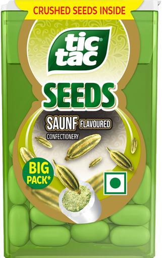 Tic Tac® Saunf flavour pack which is a crushed seeds of saunf with a Desi twist and acts as a Post Meal Mouth Refreshner