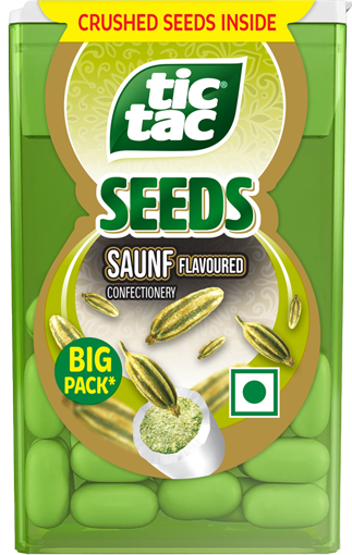 Tic Tac® Saunf flavour pack which is a crushed seeds of saunf with a Desi twist and acts as a Post Meal Mouth Refreshner