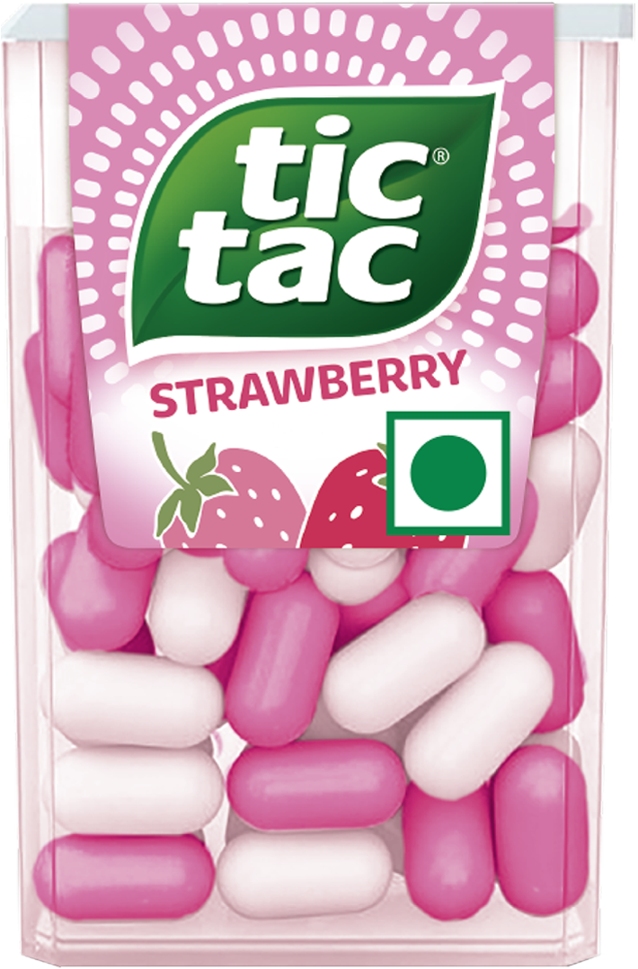 Tic Tac® strawberry flavour pack with well balanced, refreshing taste of Sweet & Sour strawberry flavour inside the box.