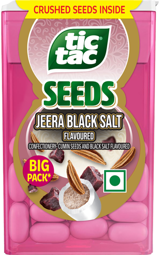 Tic Tac® Jeera Black Salt flavour pack which is a crushed seeds of jeera with a Desi twist and acts as a Post Meal Mouth Refreshner