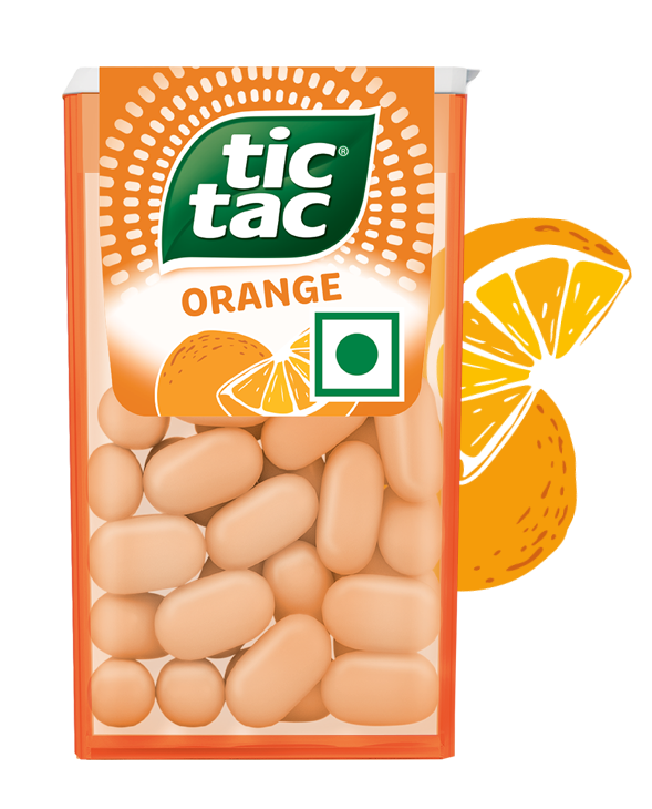 Tic Tac® Orange flavour pack with fresh burst of Orange flavor with every refreshing pill of Tic Tac® Orange