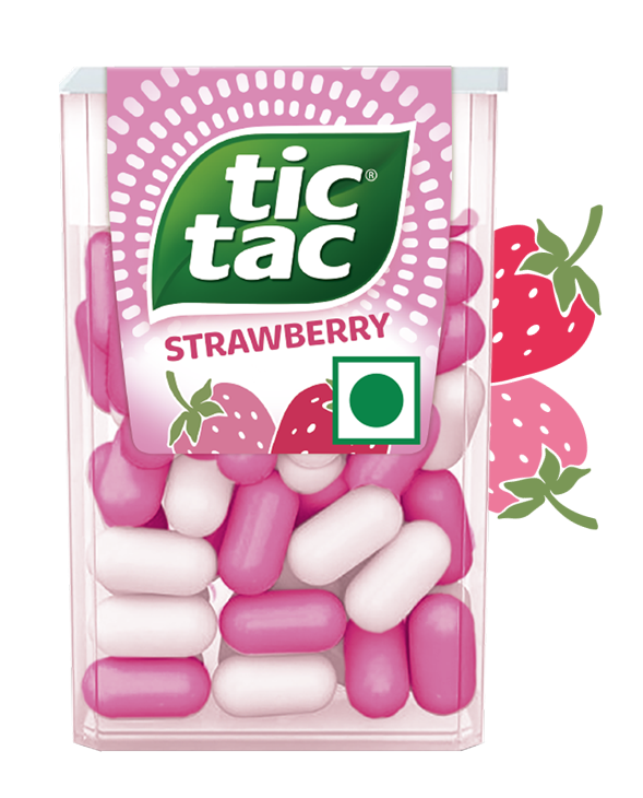 Tic Tac® strawberry flavour pack with well balanced, refreshing taste of Sweet & Sour strawberry flavour inside the box.